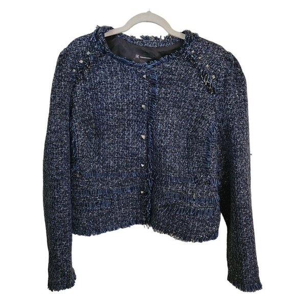 Inc International Concept Blue Tweed Fringe Silver Stud Detail Jacket Size XL - Picture 1 of 8